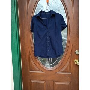 Express Button down Short Sleeve  Navy Blue Blouse Size M